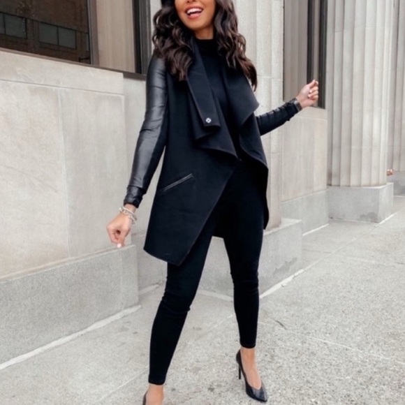 Women's Spanx Black Jacket with Faux Leather Sleeves - Picture 1 of 7